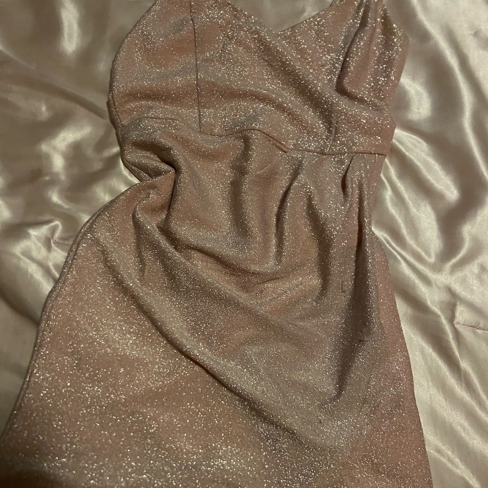 Francesca’s Rose Gold Glitter Mini Dress - Size M